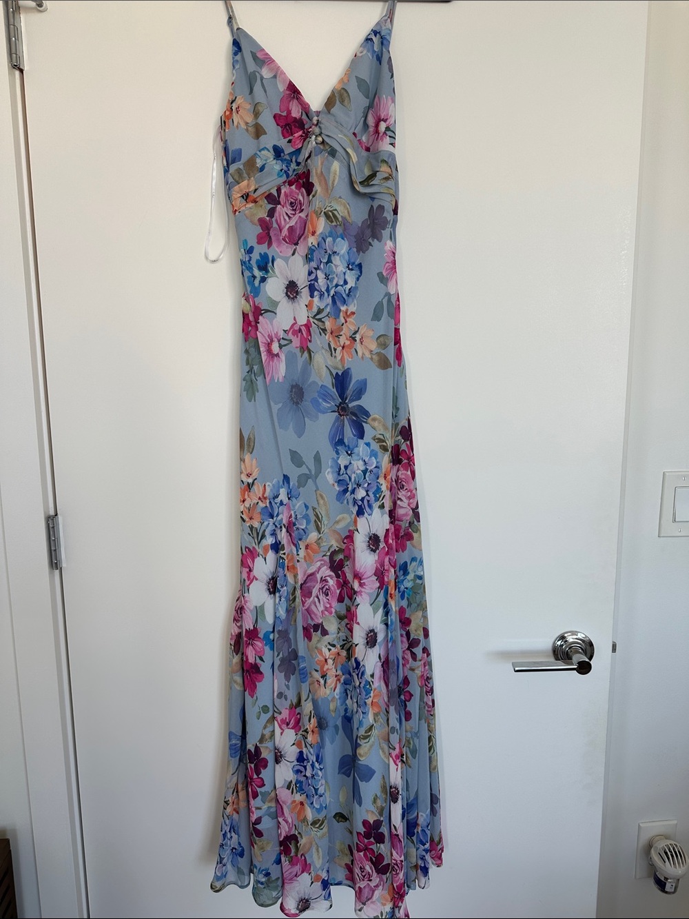 Lulu's Light Blue Floral Maxi Slip Dress with Pink & Blue Blooms